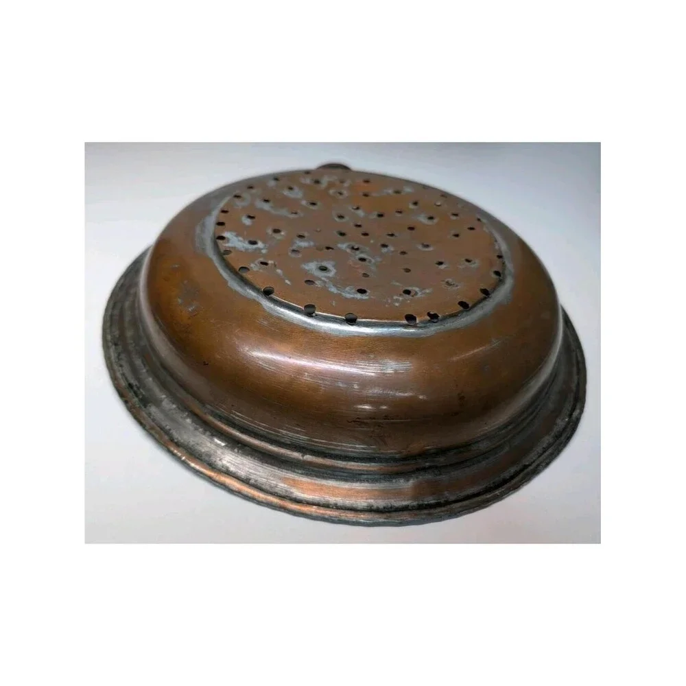 Antique Copper Colander Strainer Lot 3 Hand Punched Iron Ring Handle Tinned